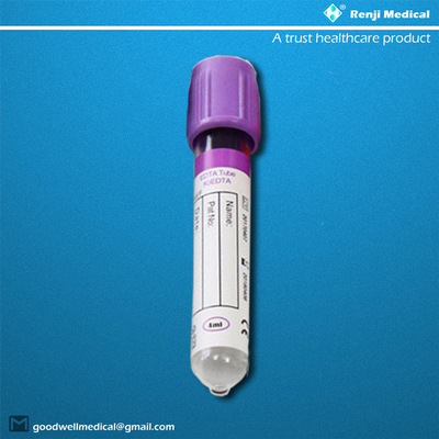EDTA डिस्पोजेबल वैक्यूम रक्त संग्रह ट्यूब हेमटोलॉजी में प्रयुक्त 5ml 6ml